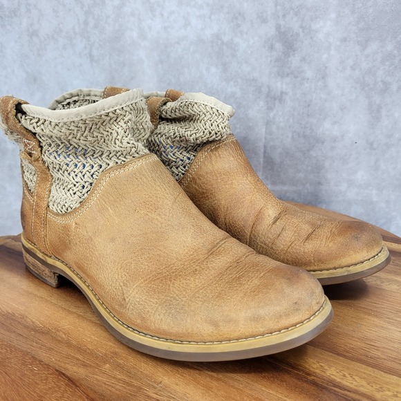 Timberland Ankle Boots Womens 7.5 Savin Hill Brown Leather Weave Pull On 4160 - Picture 2 of 13